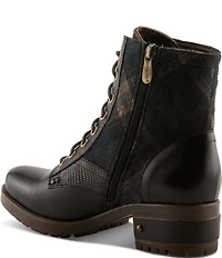 L'ARTISTE Marty Leather and Plaid Lace Up Combat Booties