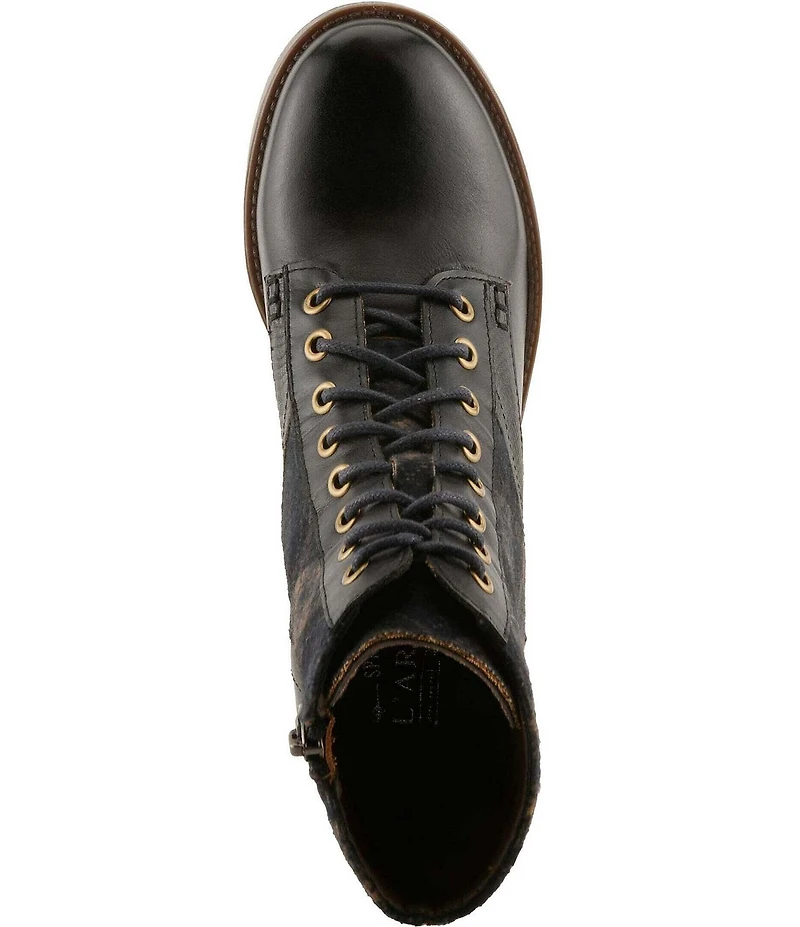 L'ARTISTE Marty Leather and Plaid Lace Up Combat Booties