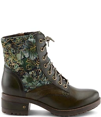 L'ARTISTE Marty Leather with Metallic Snake and Floral Print Combat Booties