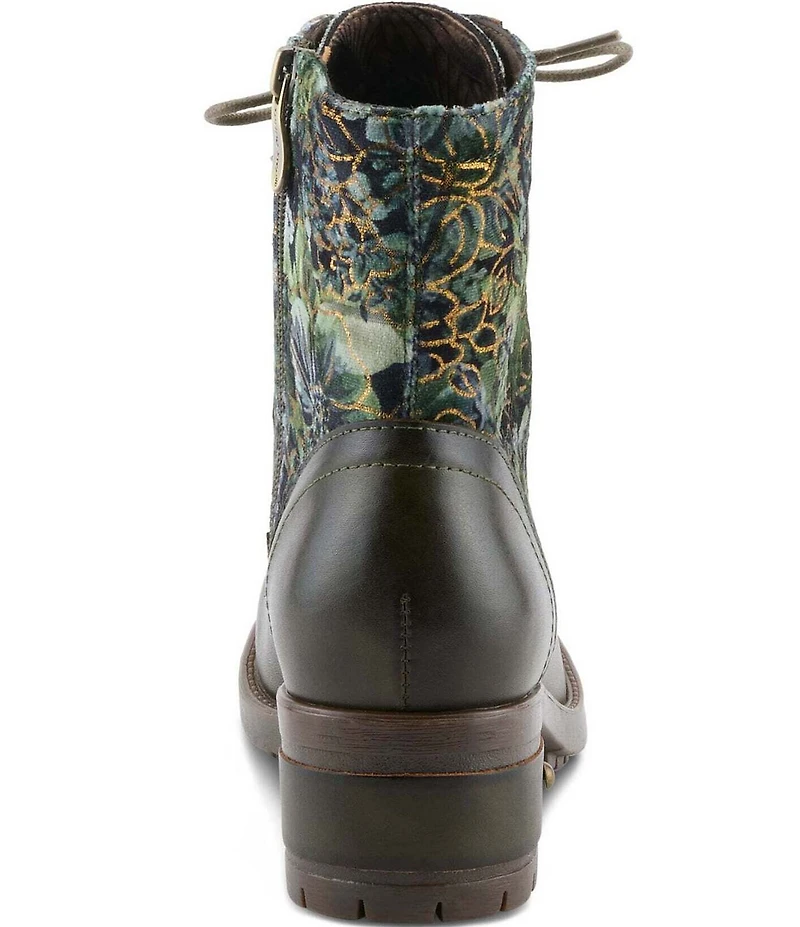 L'ARTISTE Marty Leather with Metallic Snake and Floral Print Combat Booties