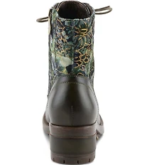 L'ARTISTE Marty Leather with Metallic Snake and Floral Print Combat Booties