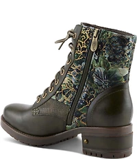 L'ARTISTE Marty Leather with Metallic Snake and Floral Print Combat Booties