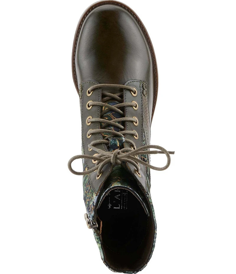 L'ARTISTE Marty Leather with Metallic Snake and Floral Print Combat Booties