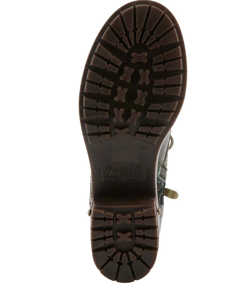 L'ARTISTE Marty Leather with Metallic Snake and Floral Print Combat Booties