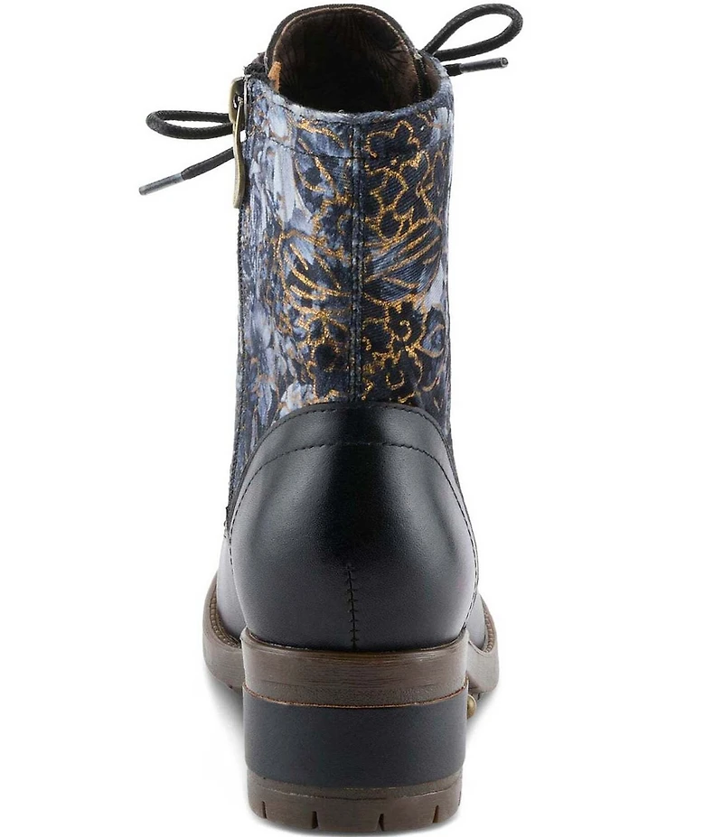 L'ARTISTE Marty Leather with Metallic Snake and Floral Print Combat Booties