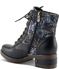 L'ARTISTE Marty Leather with Metallic Snake and Floral Print Combat Booties