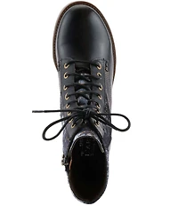 L'ARTISTE Marty Leather with Metallic Snake and Floral Print Combat Booties