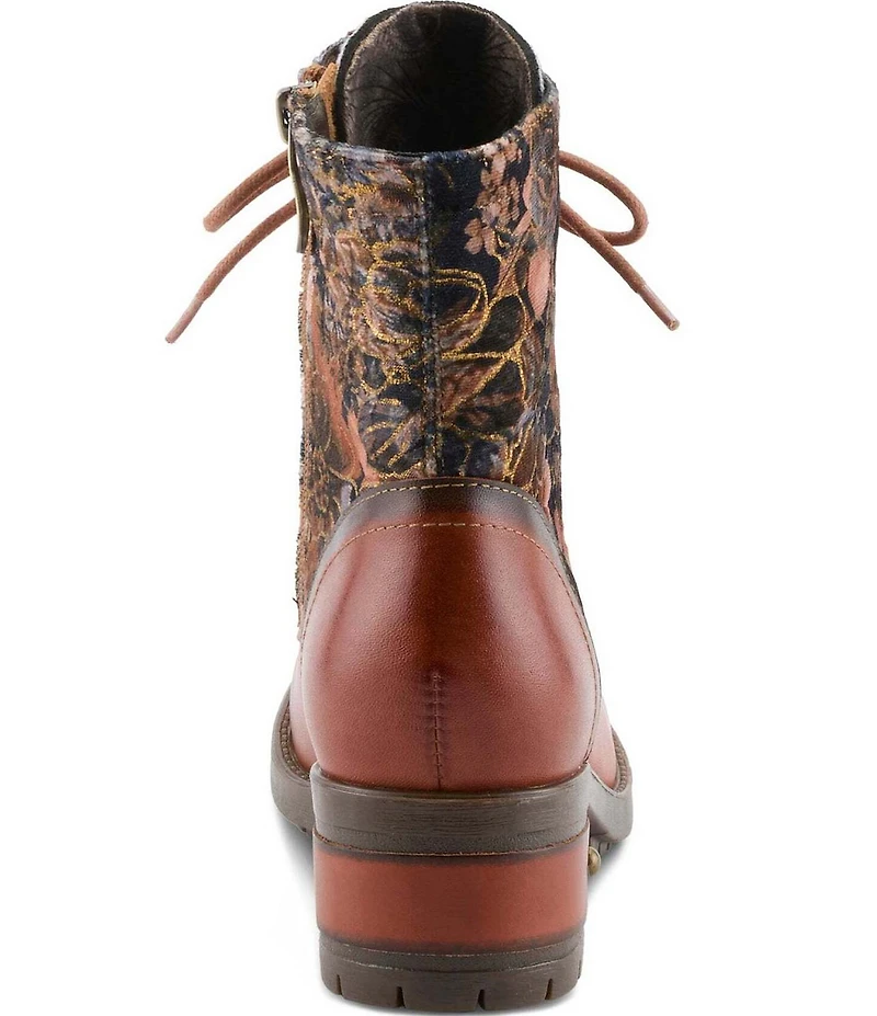 L'ARTISTE Marty Leather with Metallic Snake and Floral Print Combat Booties