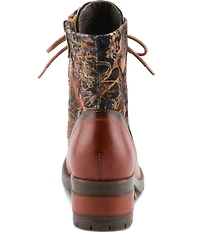 L'ARTISTE Marty Leather with Metallic Snake and Floral Print Combat Booties