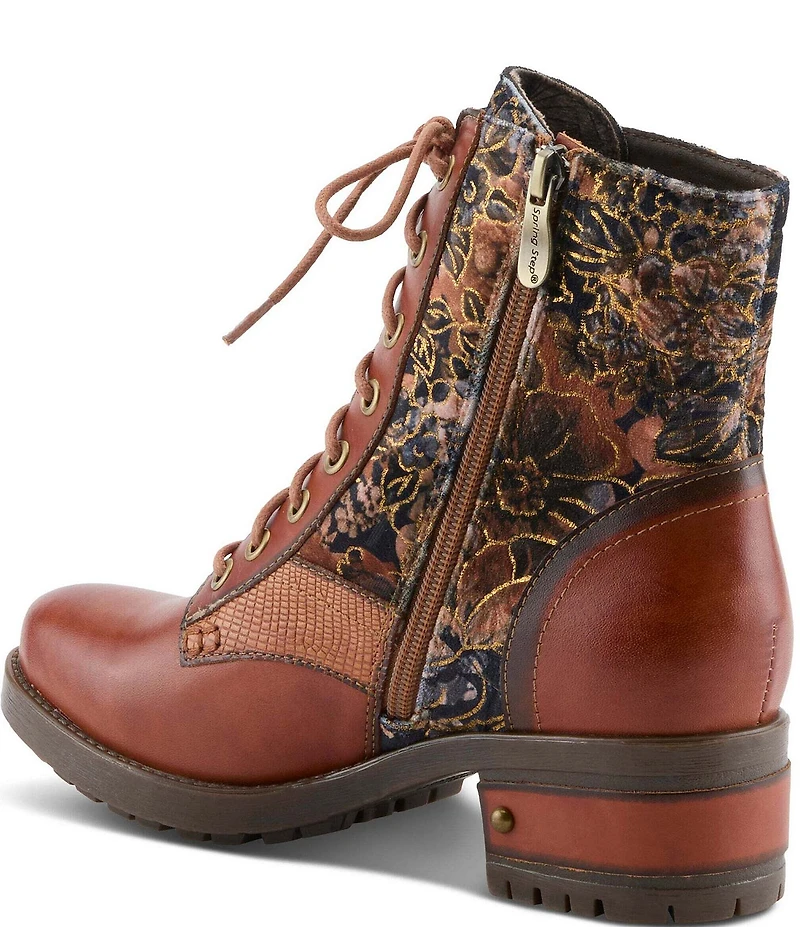 L'ARTISTE Marty Leather with Metallic Snake and Floral Print Combat Booties