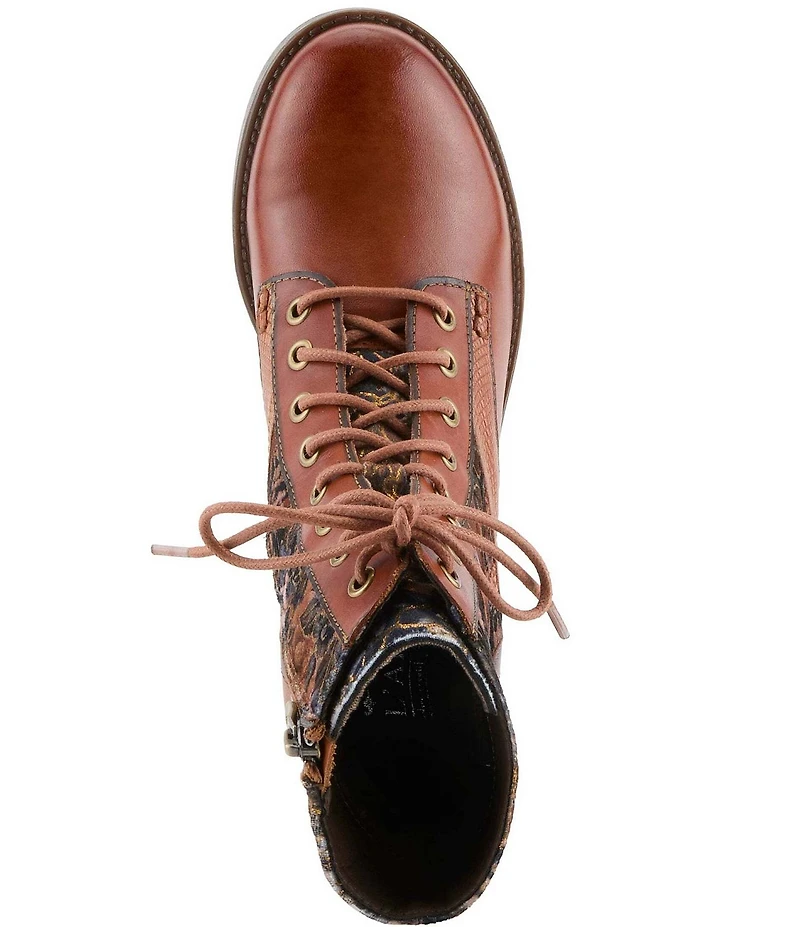 L'ARTISTE Marty Leather with Metallic Snake and Floral Print Combat Booties