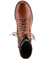 L'ARTISTE Marty Leather with Metallic Snake and Floral Print Combat Booties