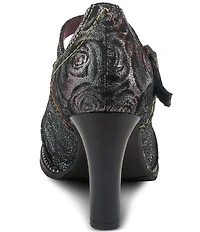 L'ARTISTE Mazie Floral Metallic Print Leather T-Strap Pumps