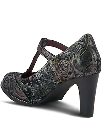 L'ARTISTE Mazie Floral Metallic Print Leather T-Strap Pumps