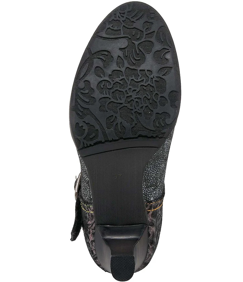 L'ARTISTE Mazie Floral Metallic Print Leather T-Strap Pumps