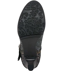 L'ARTISTE Mazie Floral Metallic Print Leather T-Strap Pumps