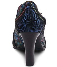 L'ARTISTE Mazie Floral Metallic Print Leather T-Strap Pumps
