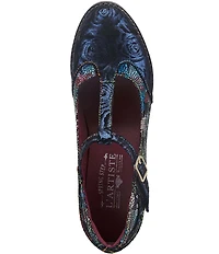 L'ARTISTE Mazie Floral Metallic Print Leather T-Strap Pumps