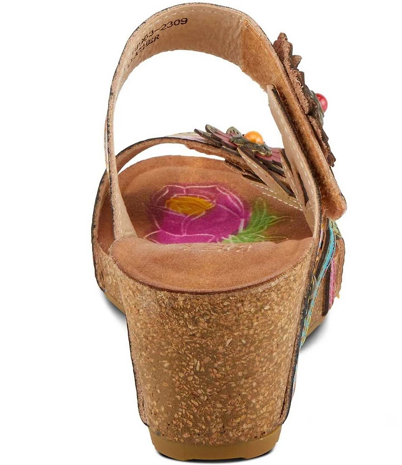 L'ARTISTE Moa Leather Floral Ornamented Wedge Slide Sandals