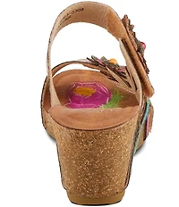 L'ARTISTE Moa Leather Floral Ornamented Wedge Slide Sandals