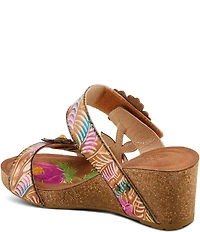 L'ARTISTE Moa Leather Floral Ornamented Wedge Slide Sandals