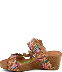 L'ARTISTE Moa Leather Floral Ornamented Wedge Slide Sandals