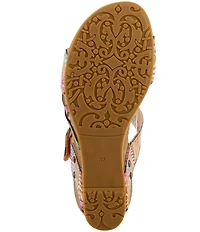 L'ARTISTE Moa Leather Floral Ornamented Wedge Slide Sandals