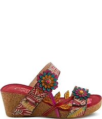 L'ARTISTE Moa Leather Floral Ornamented Wedge Slide Sandals