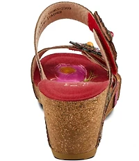 L'ARTISTE Moa Leather Floral Ornamented Wedge Slide Sandals