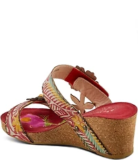 L'ARTISTE Moa Leather Floral Ornamented Wedge Slide Sandals