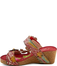 L'ARTISTE Moa Leather Floral Ornamented Wedge Slide Sandals