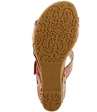 L'ARTISTE Moa Leather Floral Ornamented Wedge Slide Sandals