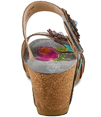 L'ARTISTE Moa Leather Floral Ornamented Wedge Slide Sandals