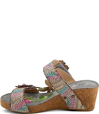 L'ARTISTE Moa Leather Floral Ornamented Wedge Slide Sandals