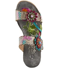 L'ARTISTE Moa Leather Floral Ornamented Wedge Slide Sandals