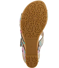 L'ARTISTE Moa Leather Floral Ornamented Wedge Slide Sandals