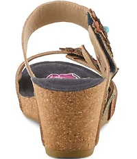 L'ARTISTE Moai Leather Floral Ornamented Wedge Slide Sandals