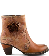 L`ARTISTE Naima Leather Floral Fabric Ornamented Faux Fur Lined Ankle Booties