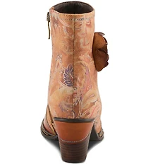 L`ARTISTE Naima Leather Floral Fabric Ornamented Faux Fur Lined Ankle Booties