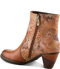L`ARTISTE Naima Leather Floral Fabric Ornamented Faux Fur Lined Ankle Booties