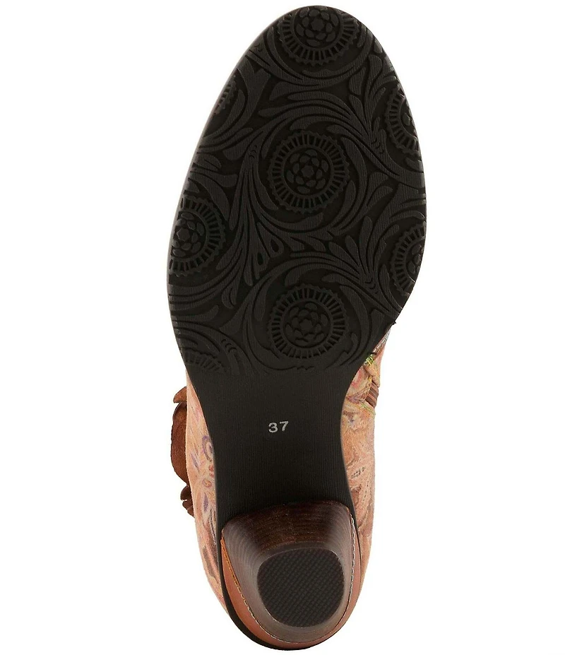 L`ARTISTE Naima Leather Floral Fabric Ornamented Faux Fur Lined Ankle Booties