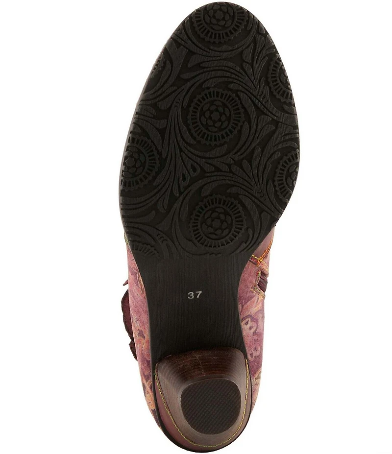 L`ARTISTE Naima Leather Floral Fabric Ornamented Faux Fur Lined Ankle Booties