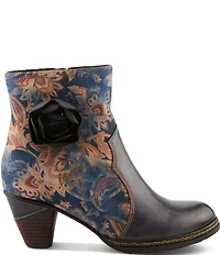 L`ARTISTE Naima Leather Floral Fabric Ornamented Faux Fur Lined Ankle Booties