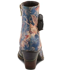 L`ARTISTE Naima Leather Floral Fabric Ornamented Faux Fur Lined Ankle Booties