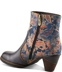 L`ARTISTE Naima Leather Floral Fabric Ornamented Faux Fur Lined Ankle Booties