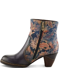 L`ARTISTE Naima Leather Floral Fabric Ornamented Faux Fur Lined Ankle Booties