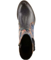 L`ARTISTE Naima Leather Floral Fabric Ornamented Faux Fur Lined Ankle Booties