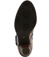 L`ARTISTE Naima Leather Floral Fabric Ornamented Faux Fur Lined Ankle Booties