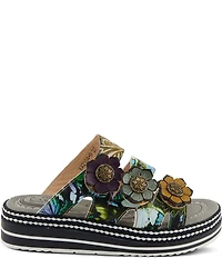 L'ARTISTE Naomi-Monarch Butterfly Print Leather Flower Ornaments Platform Slide Sandals