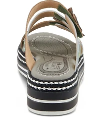 L'ARTISTE Naomi-Monarch Butterfly Print Leather Flower Ornaments Platform Slide Sandals